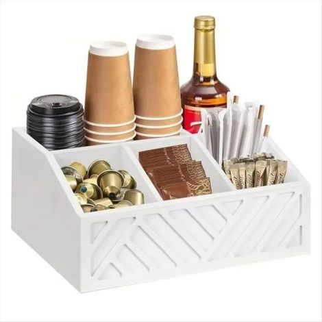 Organisateur de bar à café en bois, boîte de rangement divisée pour thé, condiments et accessoires de bar à café. (1/5)