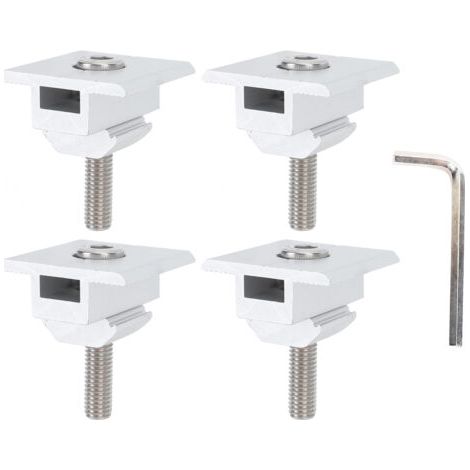 Lot de 4 fixations centrales pour panneaux solaires, en acier léger argenté de 35 mm, pour toit plat de camping-car. (1/5)