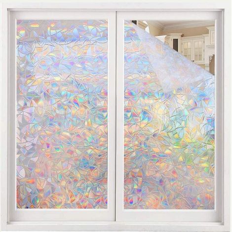 Elektrostatische Fensterfolie mit Regenbogeneffekt, dekorative Sichtschutzfolie, 3D-UV-Schutzfolie, ideal für Schlafzimmer, Büro, Küche und Zuhause, 44,5 x 200 cm (1/4)