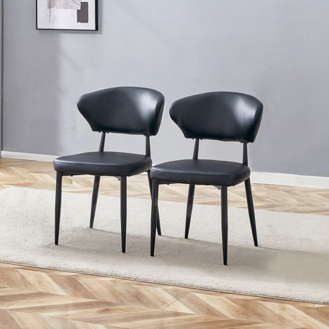 Set di 2 sedie da pranzo in ecopelle e metallo con schienale, stile moderno, nero (1/5)