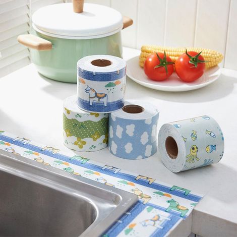 Wasserfestes, selbstklebendes Klebeband für Küchenarbeitsplatten, Spülbecken und Badezimmer, bunte Wolkendekoration, 1 Rolle (1/5)