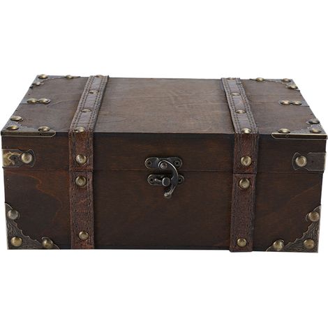 Boîte de Rangement Vintage en Bois pour Bijoux avec Serrure, Coffre à Trésor Décoratif pour la Maison (1/5)