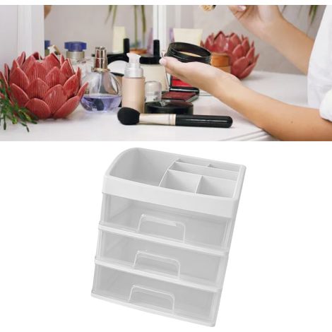 Schreibtisch-Organizer, transparente Aufbewahrungsbox mit 3 Schubladen, staubdicht, optimierter Stauraum, mehrschichtiger Make-up-Organizer (1/5)