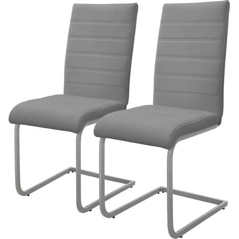ML-Design Set di 2 Sedie a Sbalzo per Sala da Pranzo Imbottite in Pelle Finta Grigio con Telaio in Metallo Argento con Schienale Alto da Cucina Salotto Soggiorno Design Moderno ed Ergonomico
