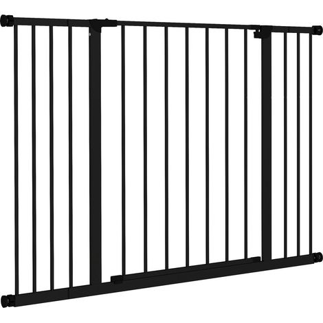 Barrière de sécurité longueur réglable dim. 76-107l x 76H cm sans perçage acier plastique noir (1/5)