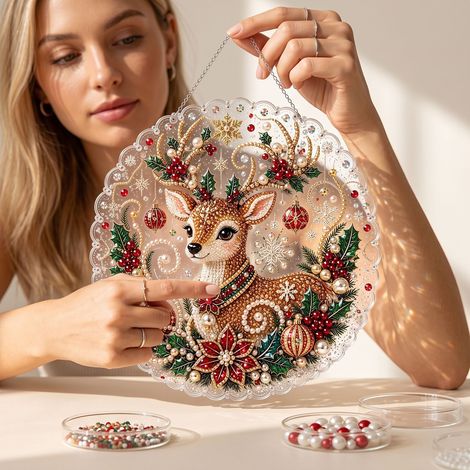 Christmas Pearl and Diamond Painting Set Ornament, 3D Pearl and Diamond Collage Festive Decoration - Christmas Tree (1/5)
