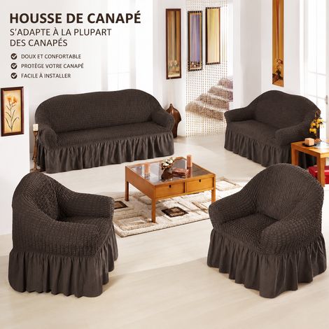 Housse de méridienne extensible en tissu gaufré avec jupe café foncé 190-230 cm 190-230cm réf 8213 36 × 25 × 20 cm 1,1 kg – Livraison gratuite
