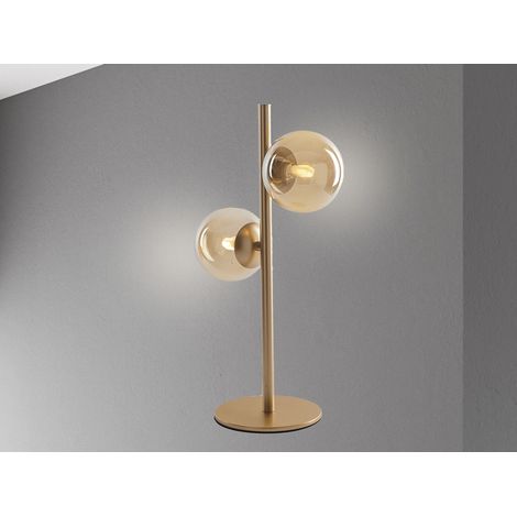 Außergewöhnliche LED Tischleuchte Messing - Glaskugeln Amber, Höhe 40cm (1/5)