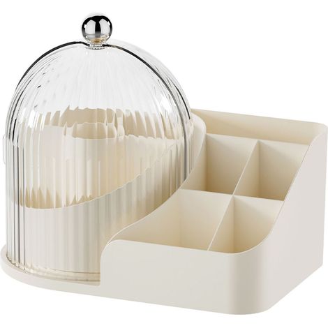 Porte-pinceaux de maquillage avec couvercle, rotatif à 360 degrés, boîte de rangement cosmétique de bureau, rangement pour soins de la peau, multi-compartiments pour coiffeuse (1/5)