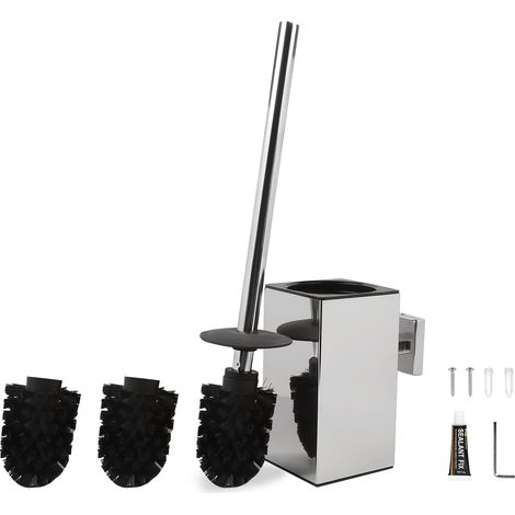 Brosse WC Carrée Chrome avec 2 Recharges et Support