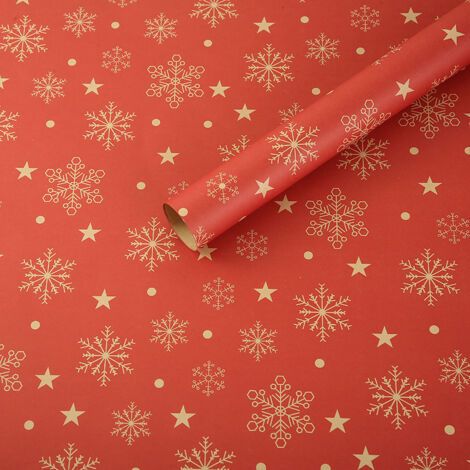 Papier cadeau kraft de Noël, 75x50cm, emballage cadeau écologique, flocon de neige rouge, 5 pièces (1/5)