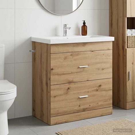 Meuble sous lavabo salle de bain, tiroirs, bois d’ingénierie, chêne artisanal, 78,5 x 37,5 x 81 cm - PANGIVO (1/5)