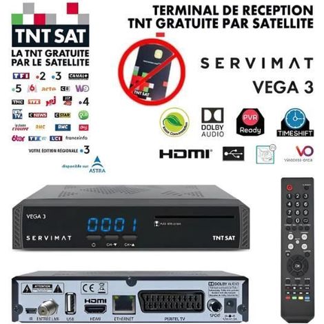 Décodeur Satellite HD - SERVIMAT - Vega 3 - TNTSAT - HDMI - USB - Timeshift