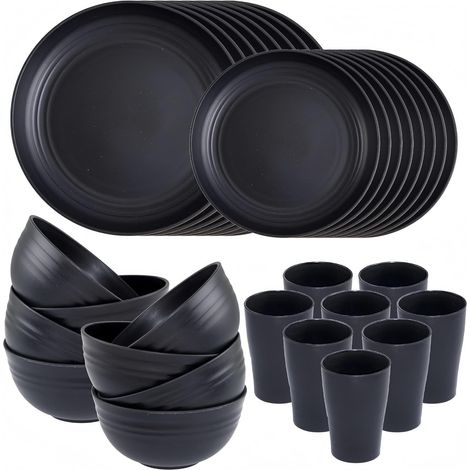 Services de Vaisselle en Plastique Assiettes Plates, Assiettes à Salade, Bols, Tasses - Compatible Micro-Ondes et Lave-Vaisselle (1/5)