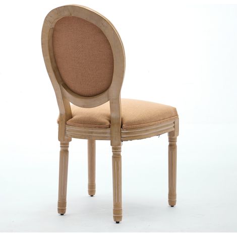 Lot de 2 chaises de salle à manger en bois massif style français, dossier cannage rotin, tissu lin, peinture ancienne, couleur beige, DE1845TN (1/5)