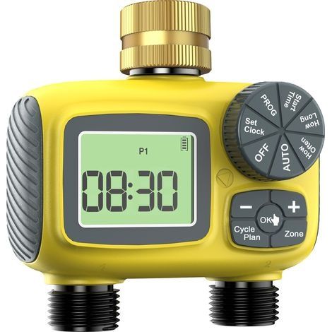 Programmateur Arrosage Automatique avec 2 Sorties,Tuyau Irrigation Chronométré avec Éntrée en Laiton,Arrosage Automatique pour Jardin,Système de Minuterie D'irrigation Numérique Étanche IP55 (1/5)
