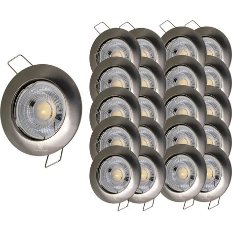 Lampesecoenergie – Lot de 20 spots encastrables led GU10 7W blanc chaud 2700K – Angle de diffusion 38° – Alu brossé – Tension 230V – IP20 (1/5)