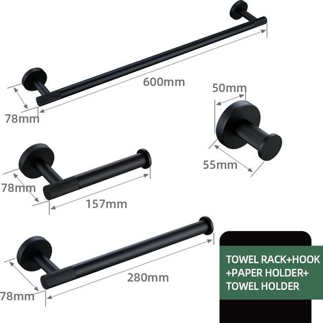 (kit-60) Accessoires de salle de bain noirs en laiton moleté : porte-papier toilette, porte-serviettes, étagère, porte-serviettes simple, porte-brosse WC, crochet (1/5)