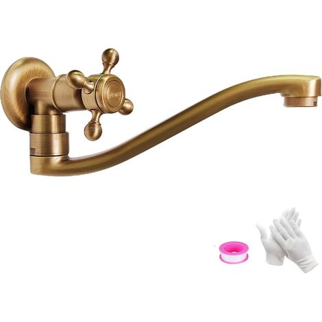 Rubinetto a parete in ottone stile retrò, rubinetto da giardino vintage per esterni G1/2", rubinetto a parete girevole a 180° per acqua fredda, ideale per cucina, bagno e giardino. (1/5)