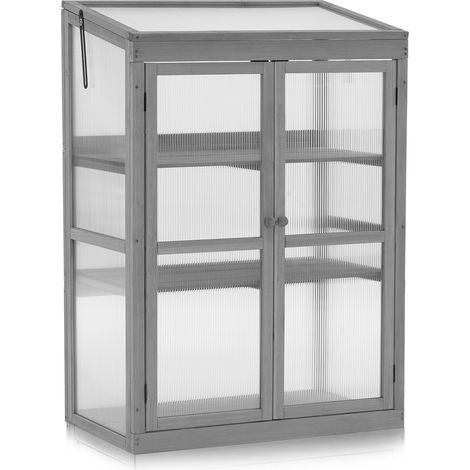 M MCombo Gewächshaus Frühbeet aus Holz, für Balkon & Garten, Klein Treibhaus Greenhouse Aufsatz Kasten winterfest, 4676110cm, 0760 (Grau) (1/5)