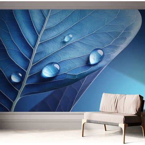 Papier peint autocollant avec imprimé pour intérieur moderne application facile a motif Feuille bleue 312x219 cm (1/5)