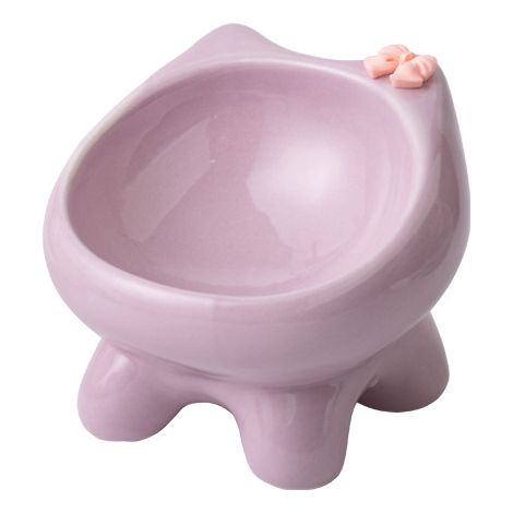 Bol pour chat en céramique rose, design chat avec nœud, sur pieds ergonomiques (1/5)