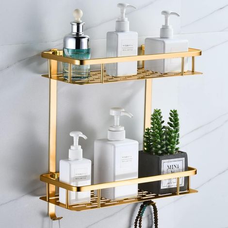 Support Rangement Douche Support Toilette sans Poinçon Mural Salle Bain Fournitures Ménagères Toilette Espace Toilette Porte-Serviettes Aluminium (1/4)