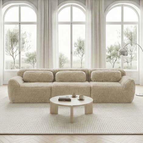 Canapé Modulaire 3 Places - Confort Ergonomique, Mousse à Mémoire de Forme - Sans Montage, Idéal pour Petits Salons - Beige