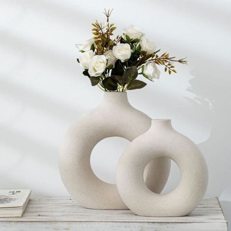 Vase décoratif - - Anneau - Céramique - Style scandinave - Blanc