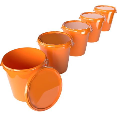 5x Seau Hobbock avec couvercle 31,5 L, qualité alimentaire Orange