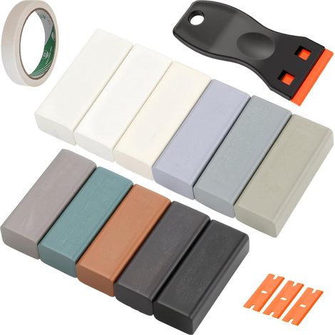 Kit Reparation Carrelage 11 Couleurs Kit Reparation Parquet avec Grattoir Kit Réparation Parquet Stratifié Lumière pour Stratifié Bois PVC Carrelage Meubles (1/5)