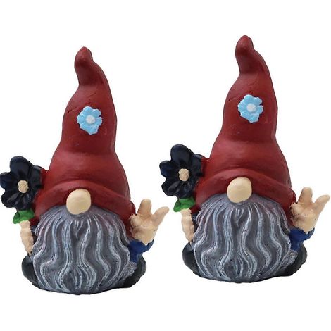Ornements de gnomes de jardin magiques rouges, ornements en résine de fleurs -- (1/5)