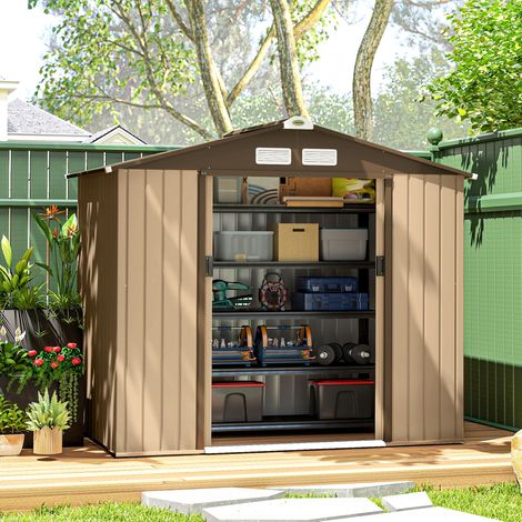 Cobertizo de Jardín Exterior 2,42 m² 213x130x185 cm con Puerta Corredera Ventilación Guantes Amarillo (1/5)