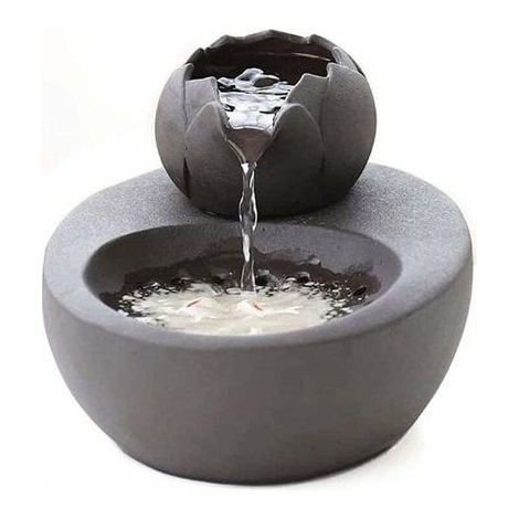 Fontaine à eau pour chat en céramique 1,3L – Filtration antibactérienne – Fonctionnement silencieux – Design lotus noir