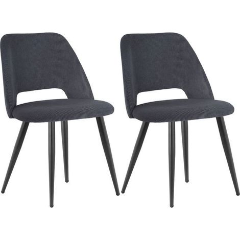 Chaise salle à manger - WAFTING - Lot de 2 - Velours noir - Pieds métal - Style scandinave (1/5)