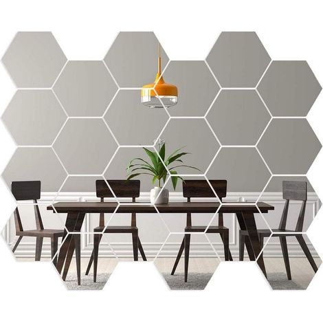 Miroir Hexagonal Pour Porte d'Armoire Géométriques Hexagone Muraux Miroirs Bricolage Décoratif 3D Hexagone Acrylique Miroir Pour La Maison Salon Canapé Tv Réglage Décoration Murale Argent-Fei Yu (1/5)