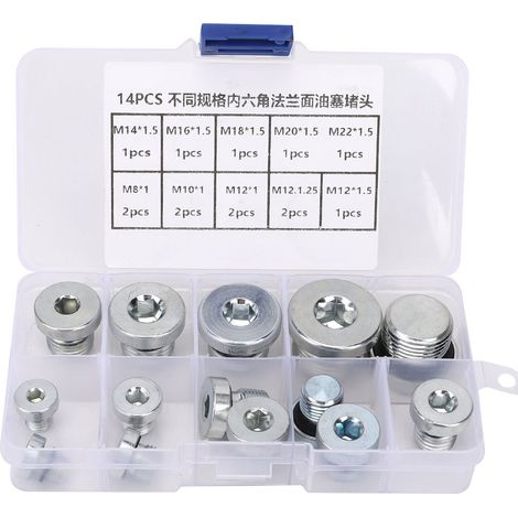 14 pièces Bouchon de vidange à douille hexagonale, écrou de bride d'huile pour usages multiples