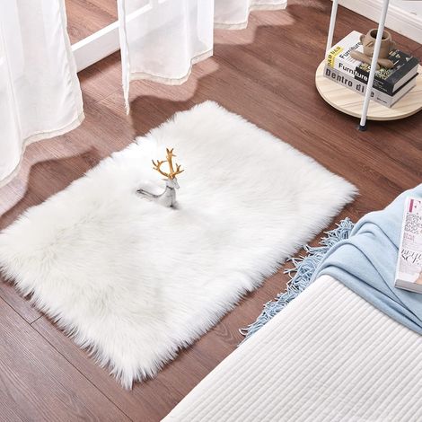 Peau de Mouton synthétique ,Man-Made Luxe Laine Tapis de Canapé Coussin Décorez votre salon et votre chambre (Blanc, 60x90 cm)