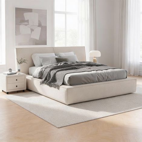 ELANA - Lit double en tissu beige avec coffre 180x200 cm (1/5)