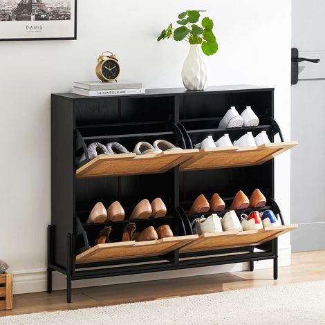 Armoire à Chaussures avec 4 abattants, étagère à Chaussures, étroit, réglable, Commode à Chaussures pour Couloir, entrée 100 x 24 x 88 cm (1/5)