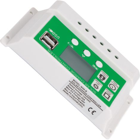 Contrôleur de charge/décharge solaire PWM 24 V/12 V avec reconnaissance automatique, écran LCD, double port USB, régulateur de capteur solaire pour batterie au lithium et câble photovoltaïque 20 A (1/5)