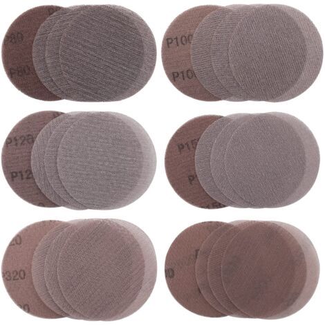 30pcs Disques Abrasifs Filet 125mm Grilles Abrasives grain P80/P100/P120/P150/P320/P600 Disques de Ponçage Papier Abrasifs pour Poncer Sans Poussière le Bois, avec caractéristiques : 125MM, 30PCS, Boi