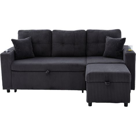 Cord-Samt-Schlafsofa mit Stauraum, USB-C und LED-Lichtern, Dunkelgrau (1/5)