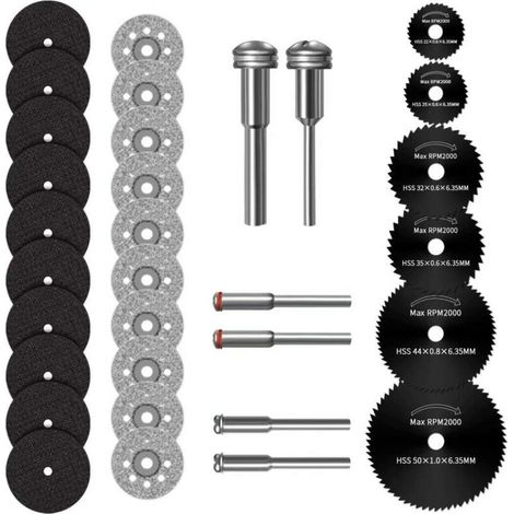 Mini Disque Diamant à Tronçonner, Mini Lame de Scie Circulaire HSS, Mini Disque de Coupe en Résine, avec 3mm Mandrin pour Bois, Métal, Plastique, Pierre, Verre - 32 Pcs (1/5)