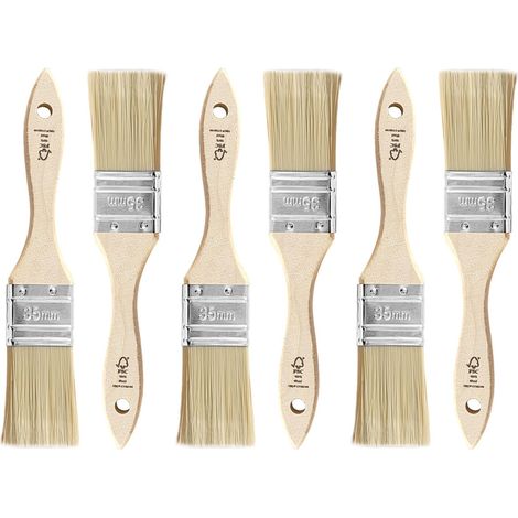 Lot de 6 petits pinceaux plats de 35 mm pour peintures, vernis, huiles, peintures murales, acryliques, pinceaux à vernis, pinceau à lasure, pinceau de peinture sur bois, métal (1/5)