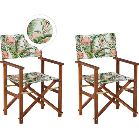Set di 2 Sedie da regista per Giardino in Legno d'Acadia Scuro Fenicotteri Bianco Sporco Cine (1/5)