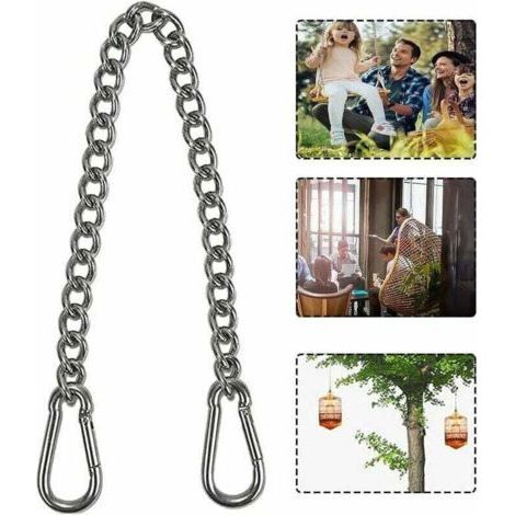 Catena per sedia sospesa, catena con due moschettoni, ganci oscillanti, 66 cm Catena in acciaio inox per sedia sospesa da interni con due moschettoni (1/4)