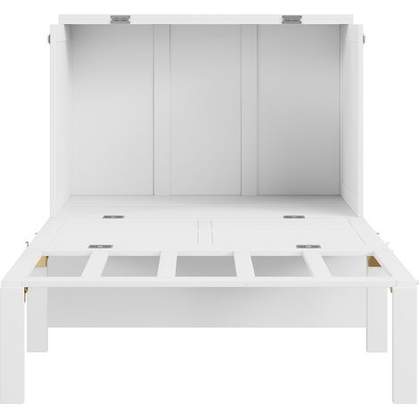 Lit escamotable 90x200 cm, lit mural avec sommier, lit rabattable vertical en bois, lit armoire blanc pour chambre d'adolescent. (1/5)
