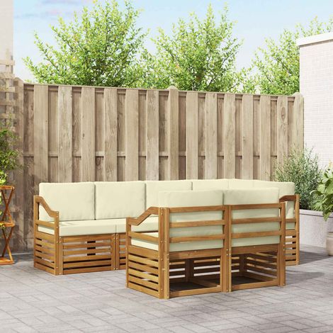 Ecksofa Set mit Kissen 7 pcs Natur und Creme Massivholz Akazie (1/5)