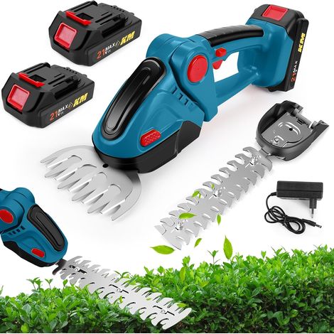 24V Taille-haie Electrique sans Fil, 2 en 1 Taille Haie et Cisaille à Gazon avec 2x1500mAh Batterie, 100mm+300mm Lames et Adaptateur, Coupe Haie sans Fil pour Arbustes Jardin Gazon Pelouse (1/5)